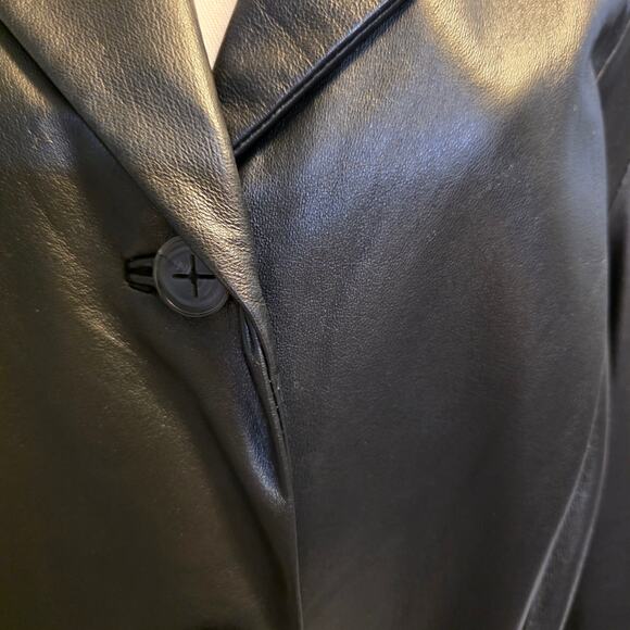 Sonoma Women’s Black Genuine Leather Jacket XL Button Front Blazer-Style - Picture 4 of 7